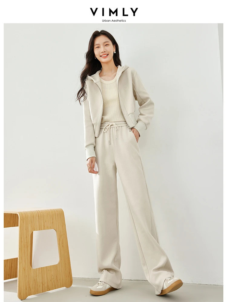 Vimly Womens Tracksuit 2 Piece Pant Sets Spring in Matching Set Zipup Cropped Hoodie Jacket Wide Leg Sweat Women 240627