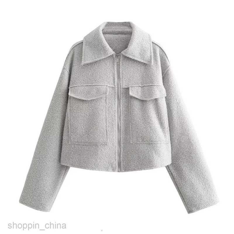 Women Jackets Coats Spring and Autumn New Women's Lapel Large Pocket Zipper Short Long sleeved Woolen Coat B88684