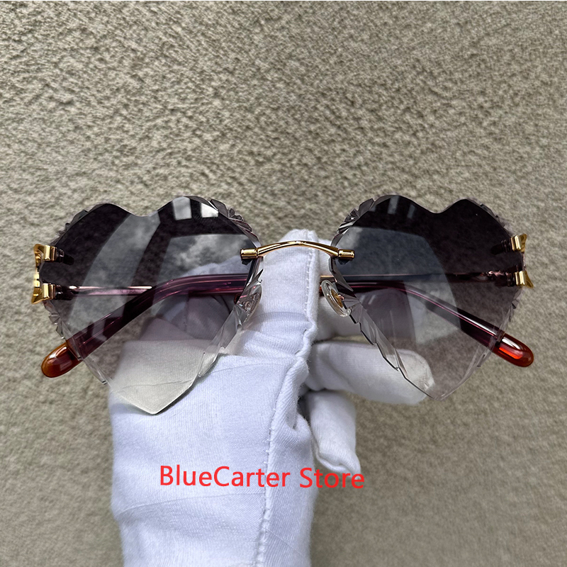 Heart Shaped Sunglasses Dia Cut Wire C Y2K Designer Rimless Carter Sun Glasses Mens Cool Decoration 828 Gold Good quality