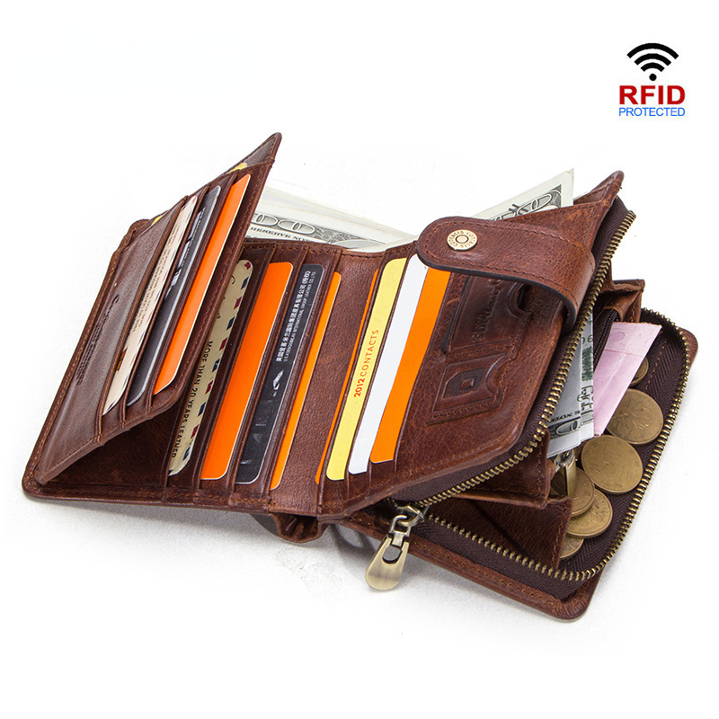 RFID Vintage Genuine Leather Wallet Men with Coin Wallets Small Zipper Walet with Card Holders Man Purse Carteira Masculina 2022
