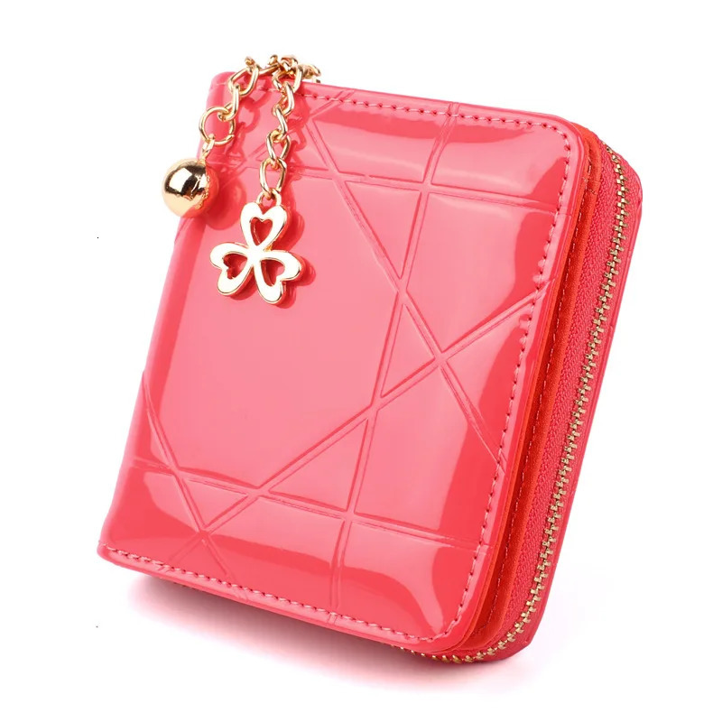 Mini Coin Purse Short 3 Folding Small Wallet Women Credit Card Holder Case Lady Patent Leather Money Bag Cute Pink 240626