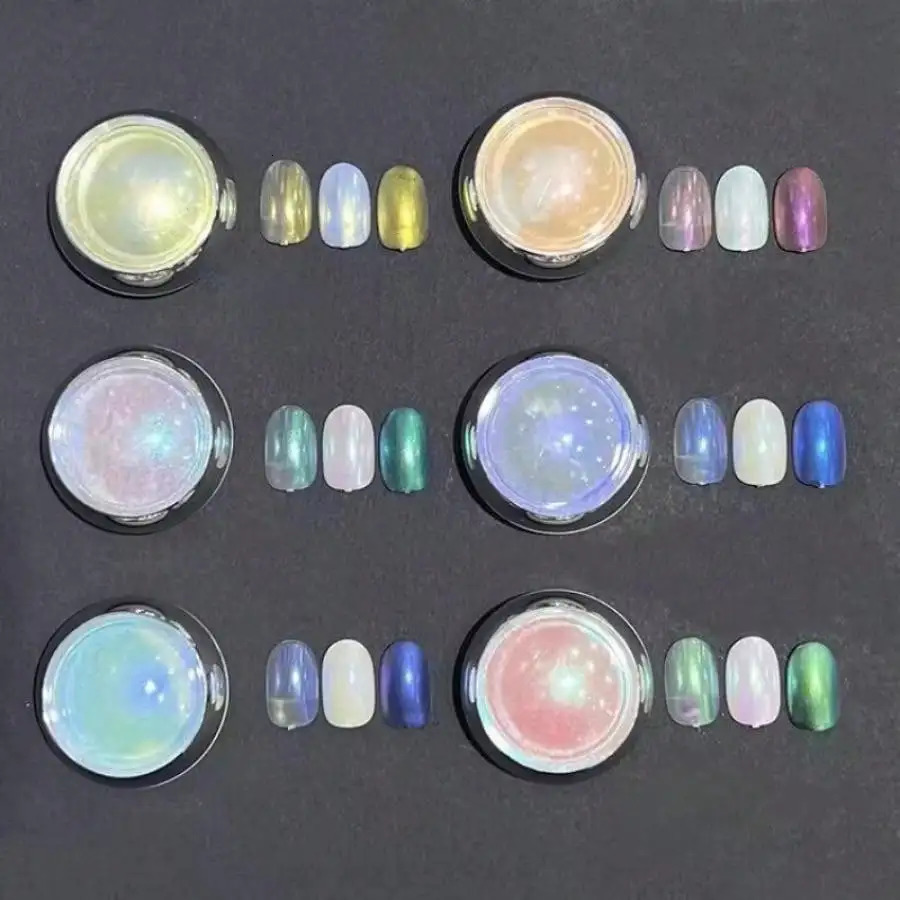 6pcs Shimmering Aurora Nail Powder - Multichrome Metallic Mirror Effect Chameleon Gel Polish - Transforming Holographic 240627
