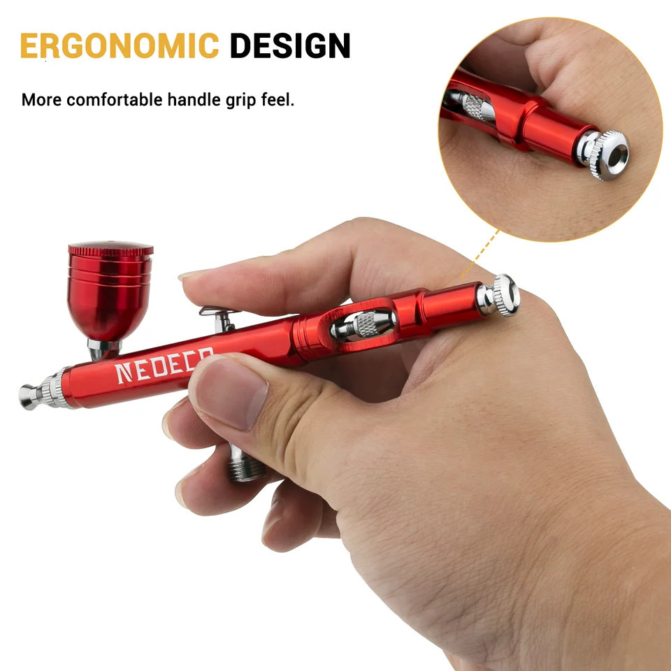 Neoeco Airbrush Kit Dual-Action Gravity Air Brush Gun with 3 Nozzle Sets Aluminum Spray Gun for Makeup Nail Art Painting Model 240627