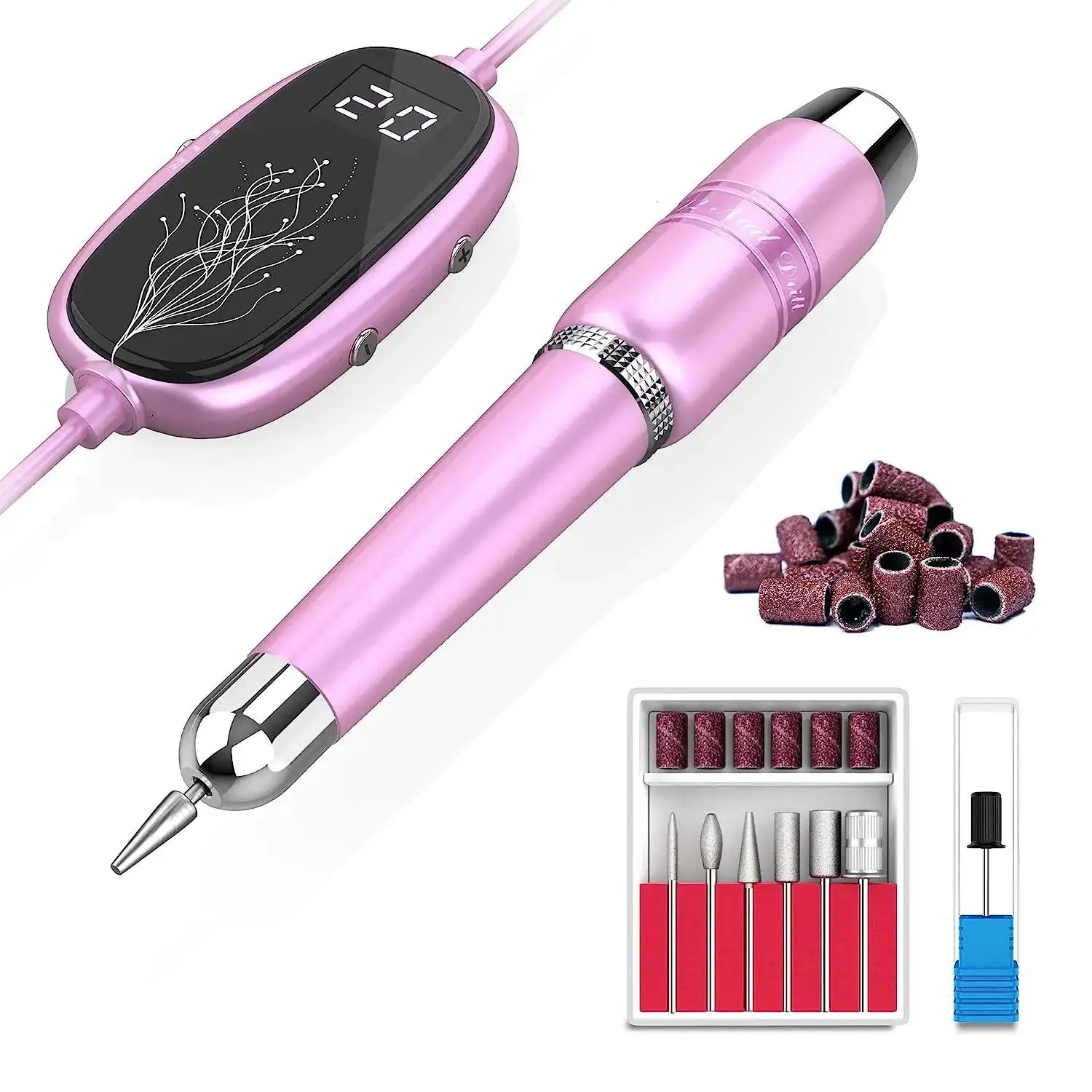 20000RPM Electric Nail Drill Kit with LCD Display Rechargeable Nail File Manicure Accessory for Acrylic Nail Gel Polish Removal 240627