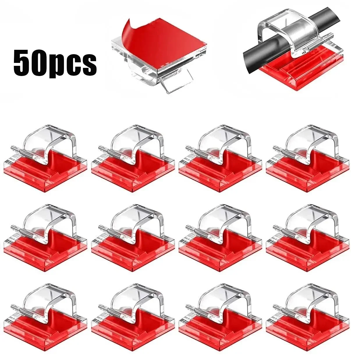 50PCS Cable Organizer Clips Network Cable Management Wire Manager Cord Holder Notebook USB Charging Data Line Bobbin Winder Wall Mounted Hook Acrylic - view 1