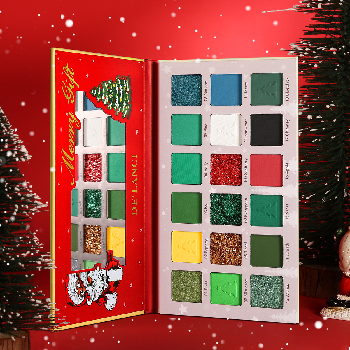 Multichrome Green Eyeshadow Palette,DE'LANCI 18 Colors Highly Pigmented Christmas Makeup Pallet,Green Grinch Eyeshadow Makeup