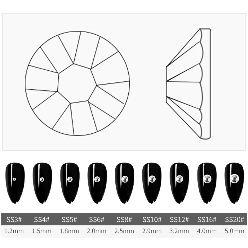 ss3-ss8 1440pcs Clear Crystal AB Gold 3D FlatBack Nail Art Rhinestones Decorations Nail Charms Shoes and Dancing Nail Decoration