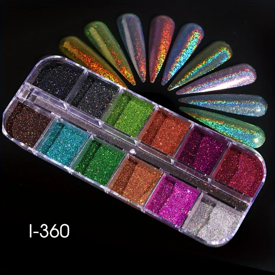 Holographic Powder Set Holo Silver Rub Dust Black Pink Chrome Nail Glitter Powder Laser Pigment For Nail DIY Manicure 240627
