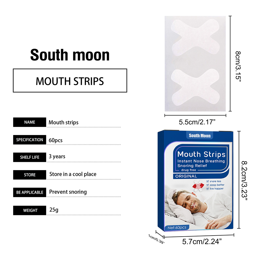 60Pcs Anti Snore Mouth Tape Sleep Strip Nasal Lip Stickers Paste Better Nose Breathing Improved Nighttime Sleeping