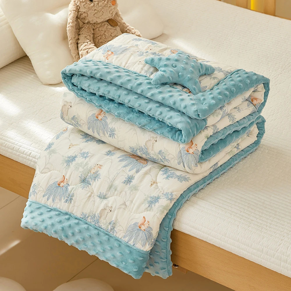 110x140cm Thick Baby Quilt Soft 100% Cotton Dot Minky Blanket Children Sleeping Quilt 240627