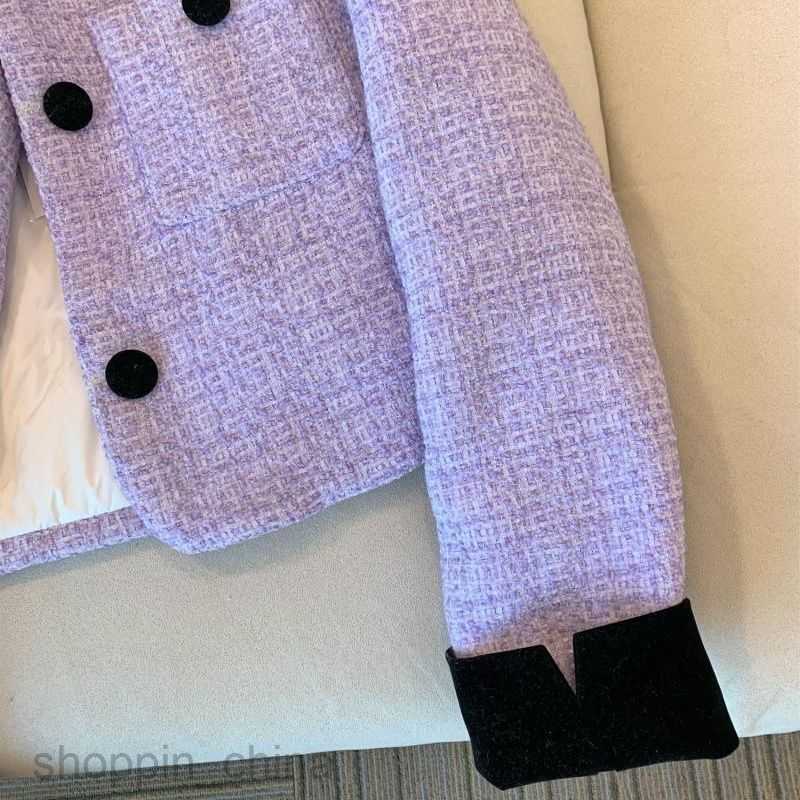 Women Jackets Coats Purple Fragrant Coat for Women's Spring New Celebrity New Rough Tweed Polo Neck Temperament Short Top