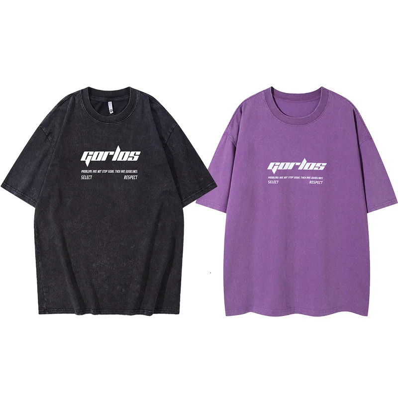 Mens Retro Distressed Letter Printed Shortsleeved Tshirts for Teenagers and Men Trendy Loose Halfsleeved Shirts 240619