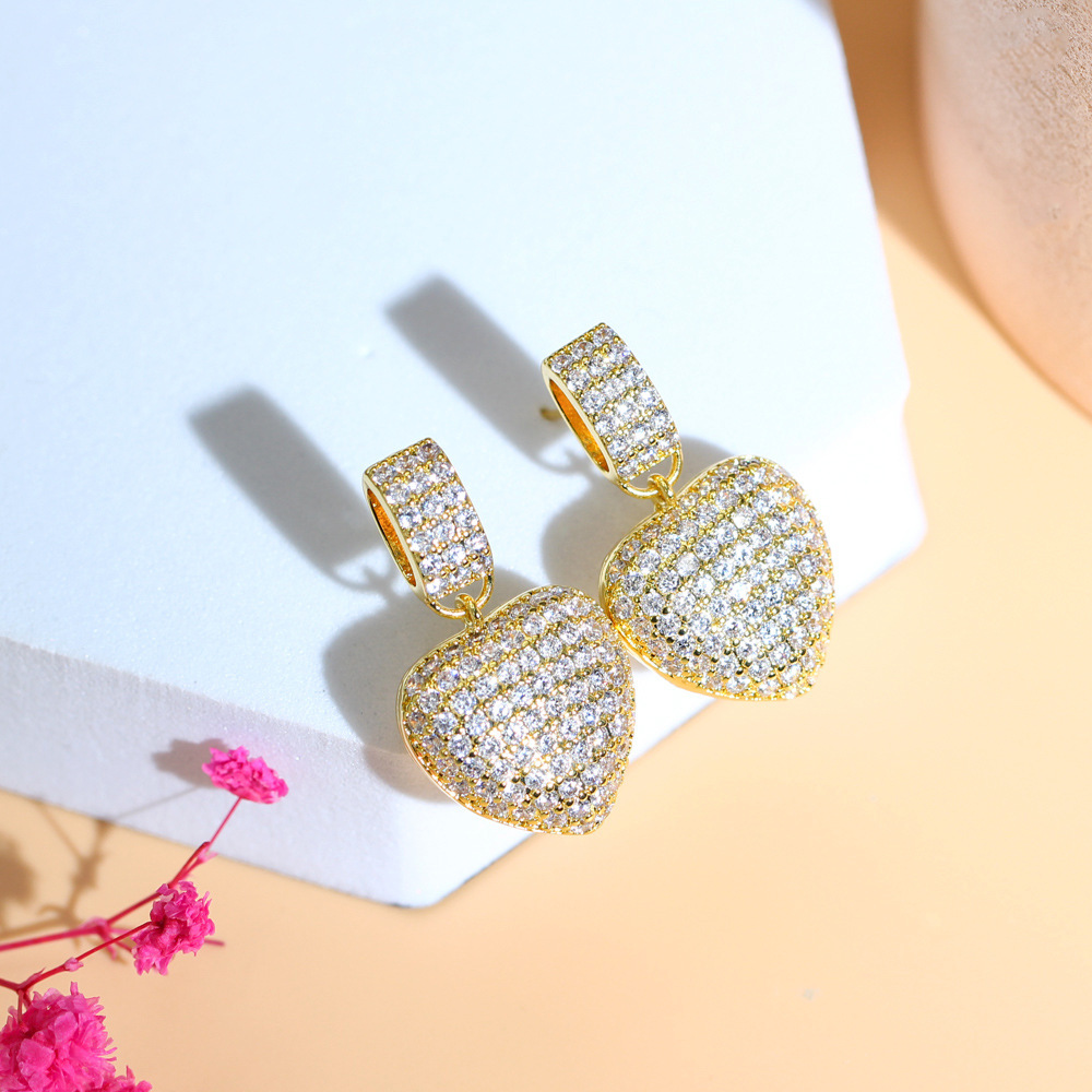 Choucong Brand Dangle Earrings Sparkling Luxury Jewelry 925 Sterling Silver Gold Fill Pave Micro White Sapphire CZ Diamond Gemstones Party Heart Drop 