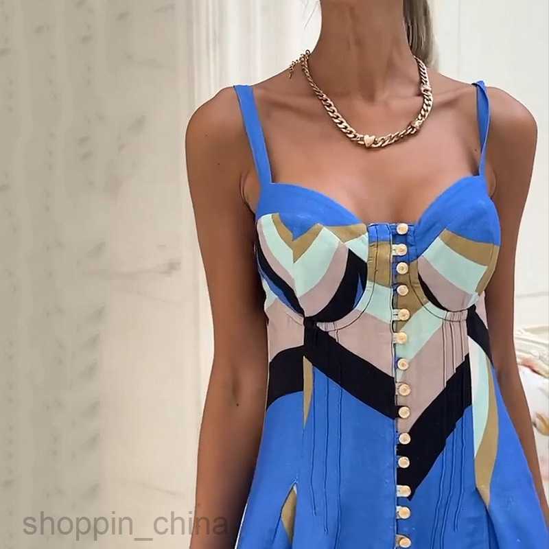 Basic Casual Women Dresses Fashionable women's clothing new sexy camisole loose printed button up jumpsuit
