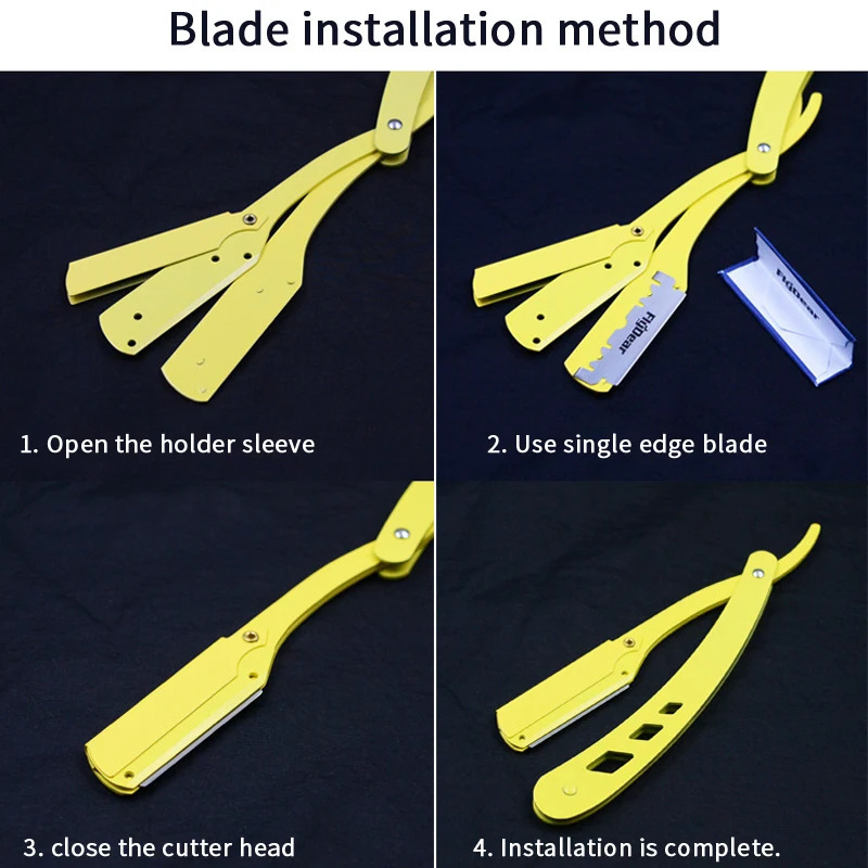 Men Shaving Barber Tools Hair Razor and Blades Antique Black Folding Shaving Knife Unisex Hair Removal Without Blade 240627