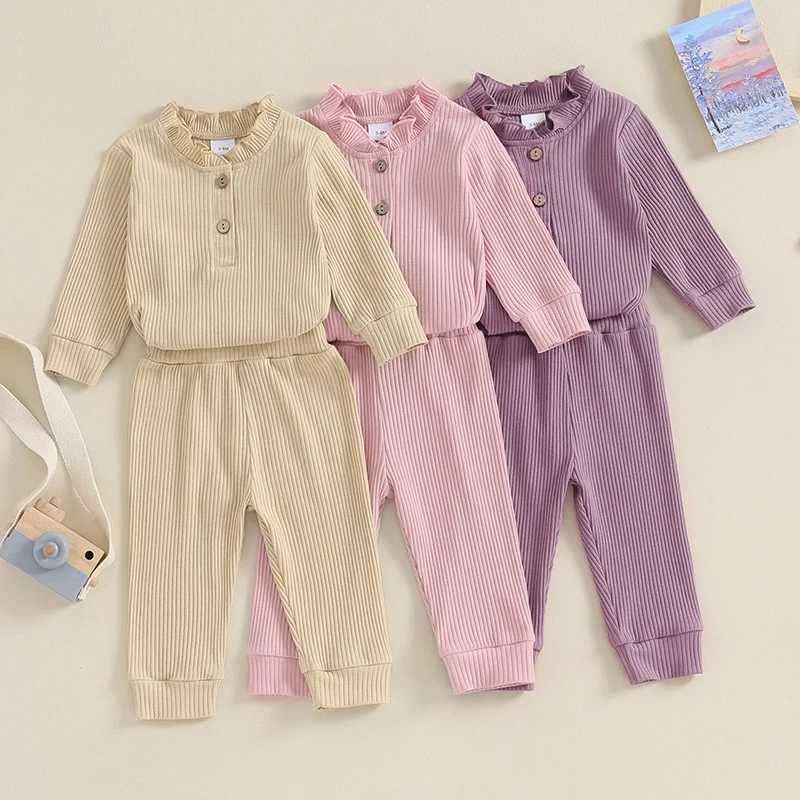 Pajamas 0-18 meter baby girl spring and autumn dress solid color pleated long sleeved jumpsuit set newborn baby casual clothing WX5.31