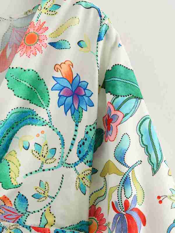 Basic Casual Women Dresses Summer Women's V-neck Chest Tie Lace Print High Waist Dress Women's B69022