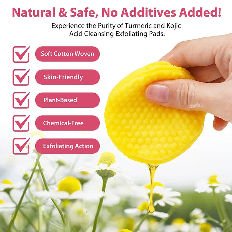 40pcs Turmeric Kojic Acid Cleansing Pads Exfoliating Pads Facial Sponges For Cleansing Exfoliating Daily Cleansing Skin Care 240627