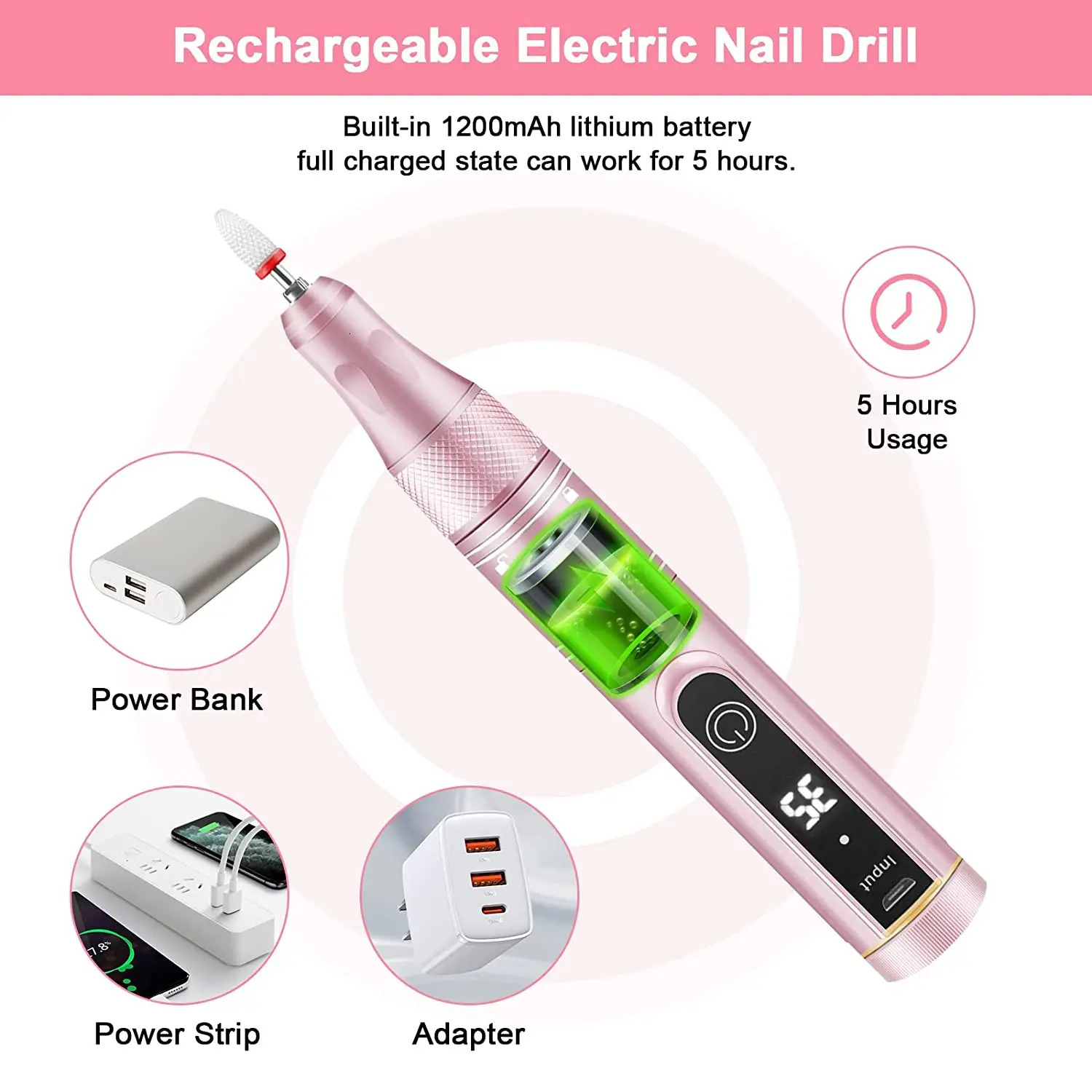 35000RPM Electric Nail Drill Machine For Manicure With LED Display Milling Cutter For Gel Polishing Nail Drill Pen Nail Salon 240627