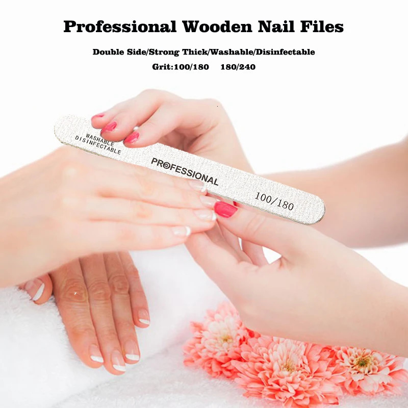 100Pcs Wooden Nail File Professional Sanding Buffer Files 100/180/240 Double Side For Salon Manicure Pedicure UV Gel Tips Tools 240627