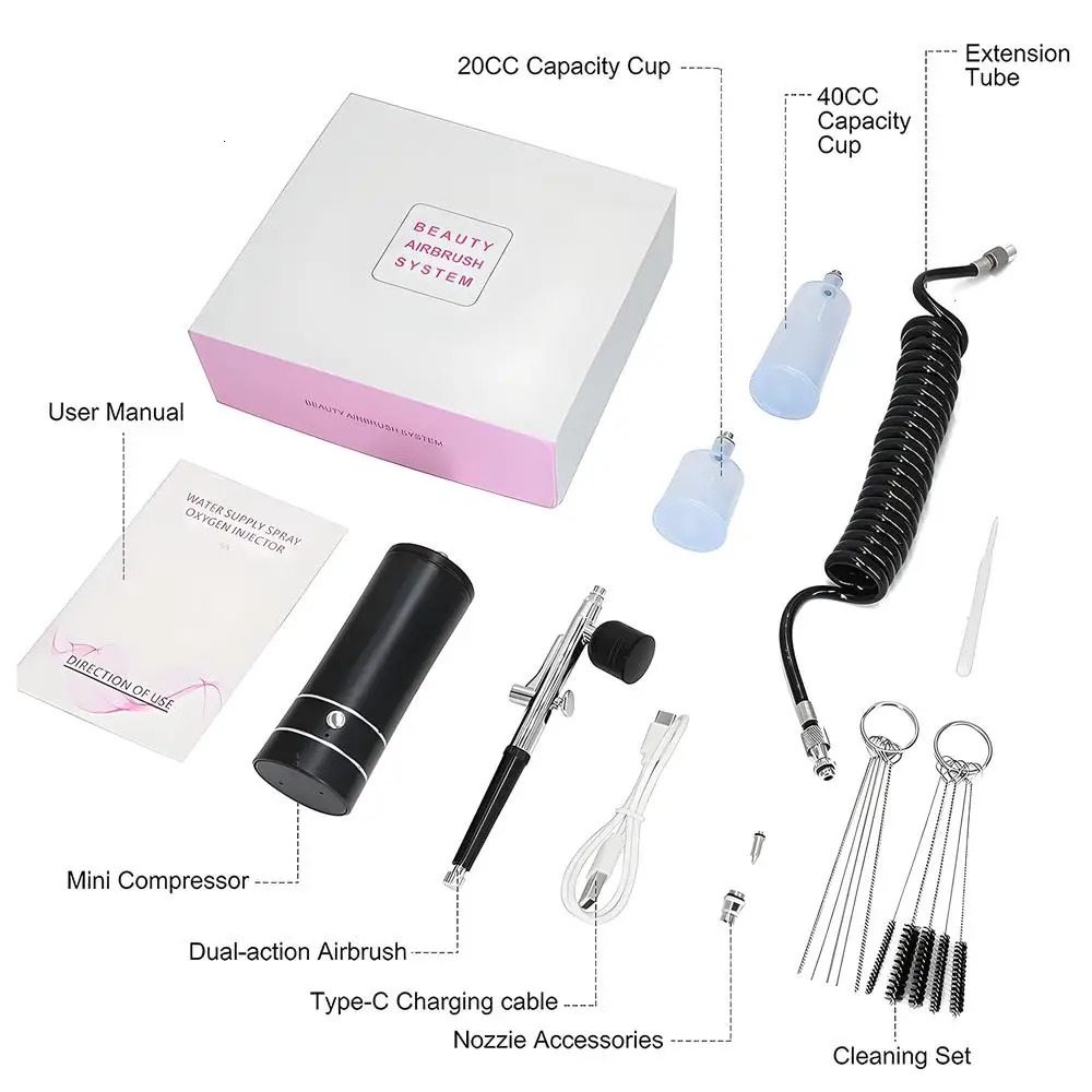 Portable Rechargeable Wireless Airbrush With Compressor Double Action Spray Gun for Face Beauty Nail Art Tattoo Craft Cake Paint 240627