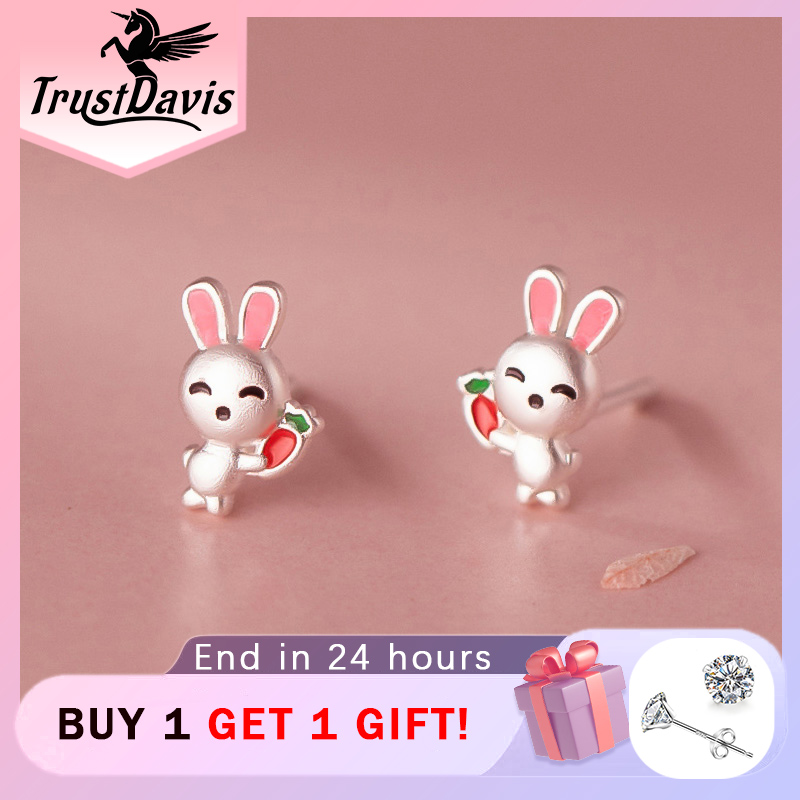 Kids Sterg Sier Carrot - Frosted Rabbit Stud Earrings for Girls 4