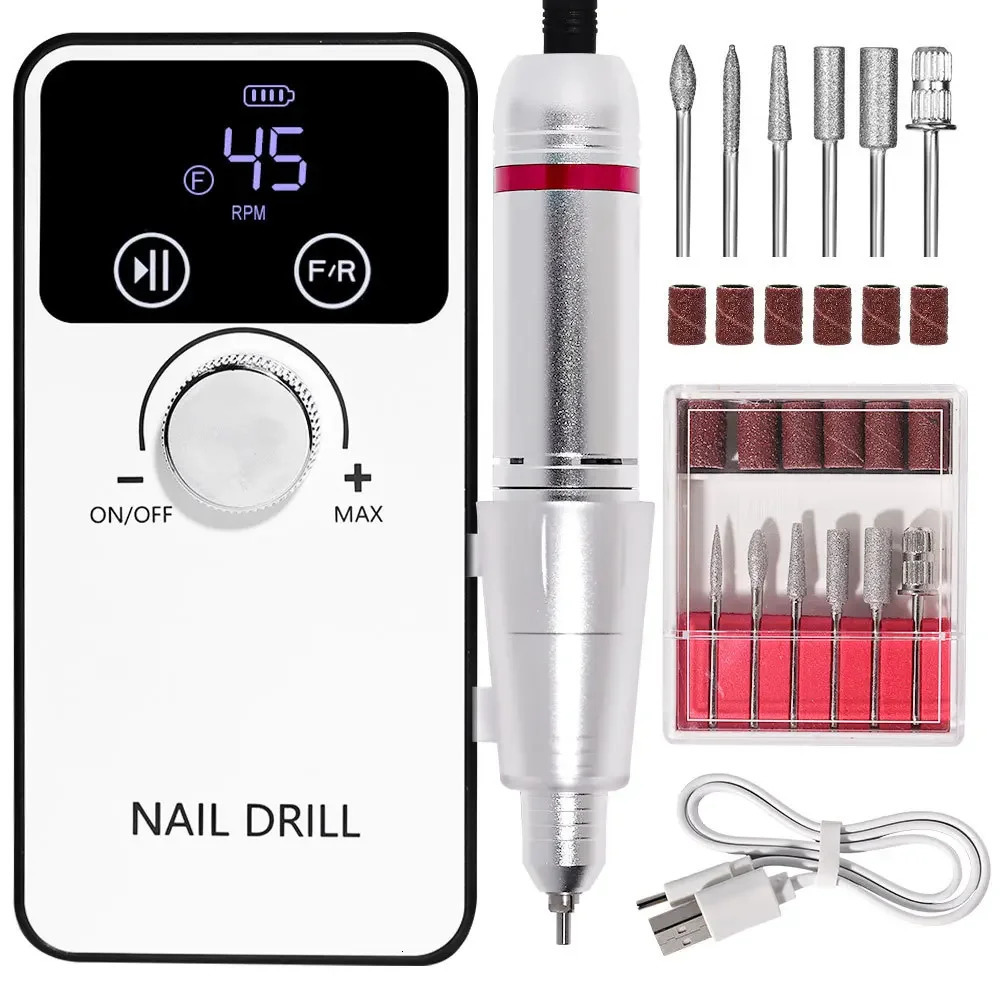 45000RPM Professional Electric Nail Drill Machine Rechargeable Nail File Nails Accessories Gel Nail Polish Sander Low Noise 240627