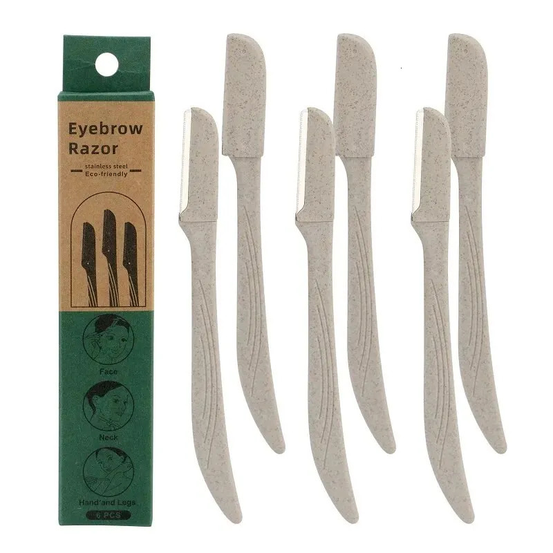 6pcs Wheat Straw Environmentally Biodegradable Eyebrow Razor Stainless Steel Macro Eyebrow Trimmer Razor Shaving Tool 240627
