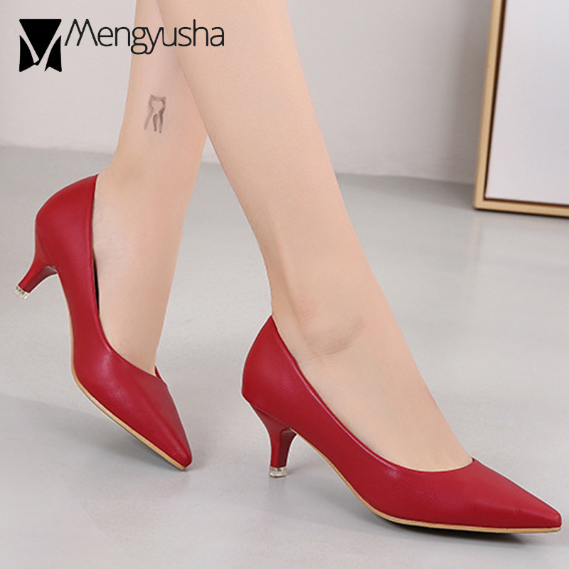 5CM High Heels Ladies Office Shoes Leather Pumps Woman Luxury Workmanship Stilettos Wedges Small Kitten Heels Bridal Party Shoes