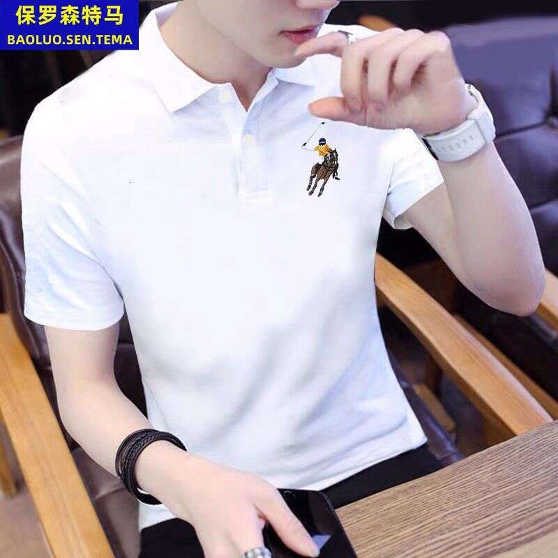 Paul Sentema Short sleeved T-shirt for men pure cotton summer style lapel breathable loose oversized POLO shirt half sleeves clothing man versatile business top