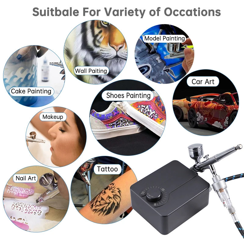 Airbrush with Compressor Kit Dual-Action Spray Gun 0.m Nozzle Accessories for Nail Art Model Cake Shoes Painting Airbrush Set 240627