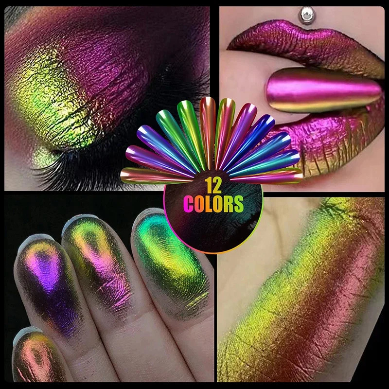 Magic Mirror Powder Chameleon Polarizing Nail Glitter High-Light Diamond Holographic Nail Art Pigments DIY UV Gel Manicure Dust 240627