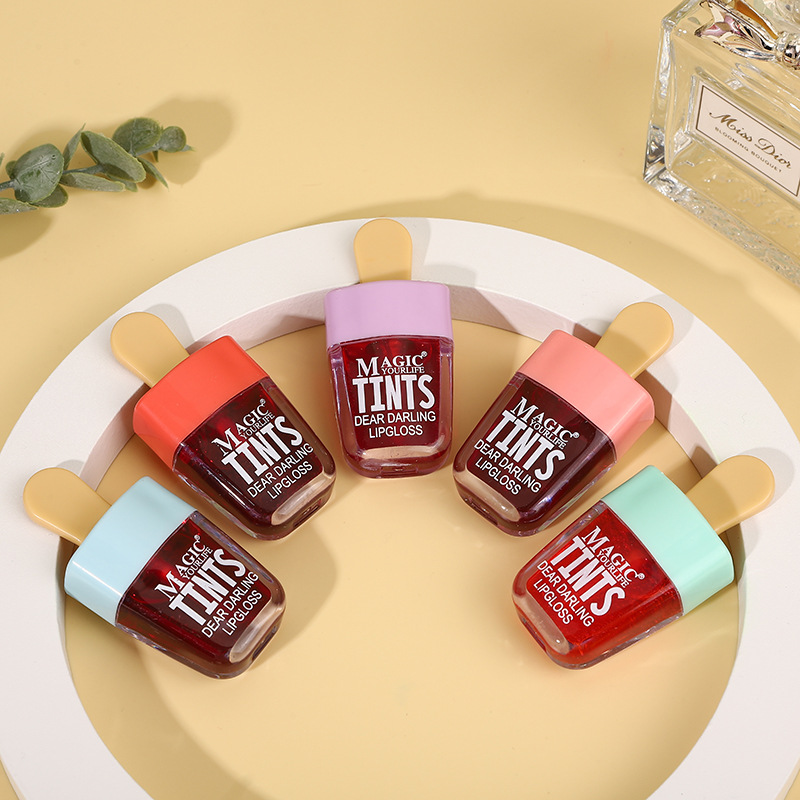 1 Box Cute Lip Gloss Ice Cream Design Liquid Lipsticks Set Waterproof Lip Tint Long Lasting Makeup Red Cosmetic Face Makeup