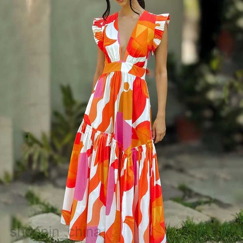 Basic Casual Women Dresses Summer New Women's Butterfly Flying Sleeves Printed Sling Dress