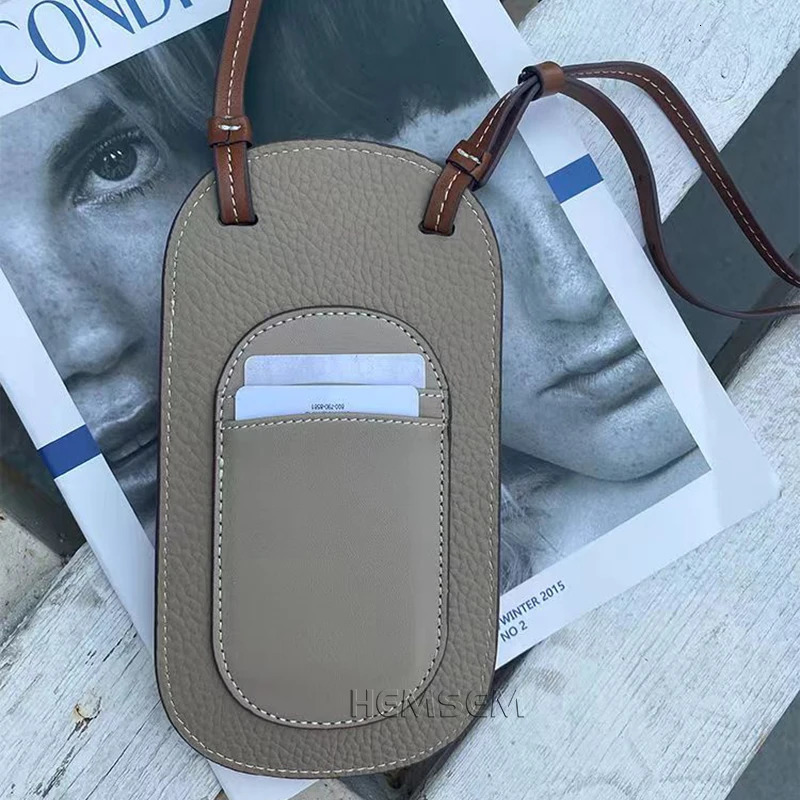 HEMSEM Contrast colors denim leather 2-card slot bag with adjustable shoulder strap 7-inch phone accessories letter handbag 240626