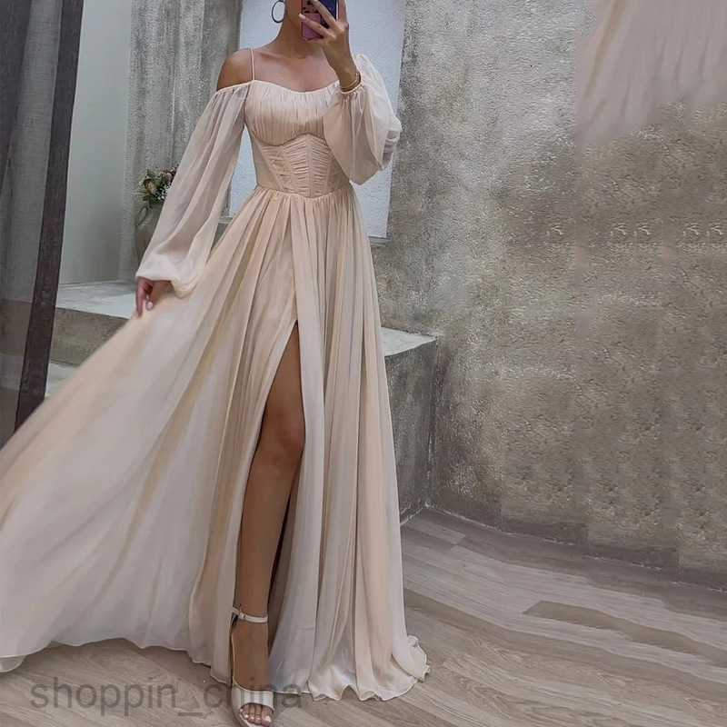 Basic Casual Women Dresses Women's new summer casual bubble long sleeved collar slit dress