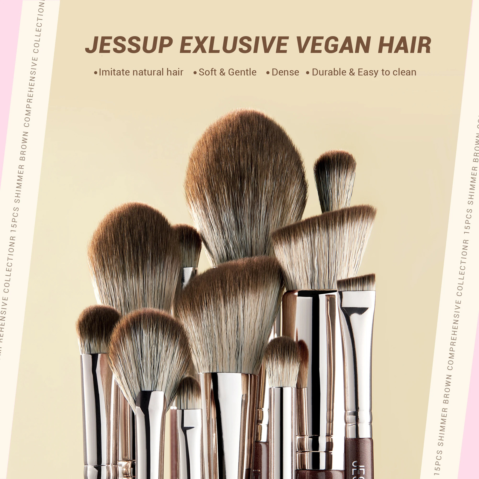Jessup Makeup Brushes set 15pcs Brown Make up Brushes Vegan Foundation Blender Concealer Powder Eyeshadow Highlighter BrushT498 240627
