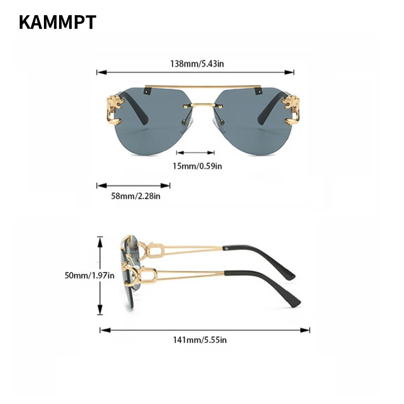 KAMMPT Vintage Rimless Sunglasses Men Women Trendy Pilot Gradient Shades Sun Glasses Fashion Double Bridge UV400 Eyewear 240625
