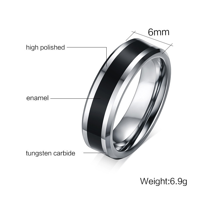 Vnox Men's Tungsten Wedding Bands Ring Thin Black Line Engagement Ring USA Male Jewelry 6MM Wide
