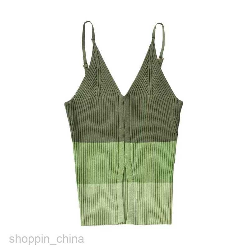 Women vest Women's Summer Sexy V-neck Slim fit Hollow out Color blocking Short Knitted Tank Top Tanks Camis tees tops