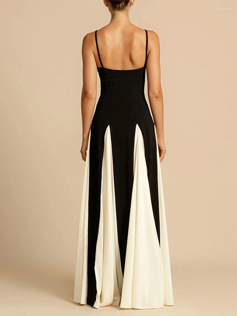 Casual Dresses CHQCDarlys Women S Spaghetti Straps Maxi Dress Elegant Contrast Low Cut Sleeveless Backless Flowy Swing Cami Long