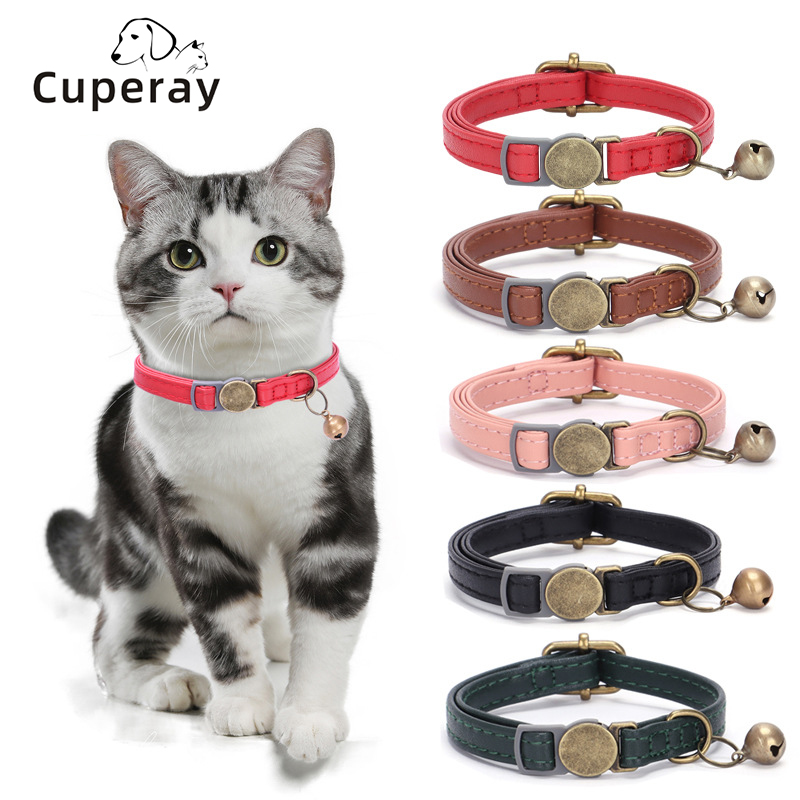 Custom Personalized Leather Cat Dog Collar with Name Plate Engraved Cute Puppy Kitten Dog Cat Collars for Small Medium Cats Dogs