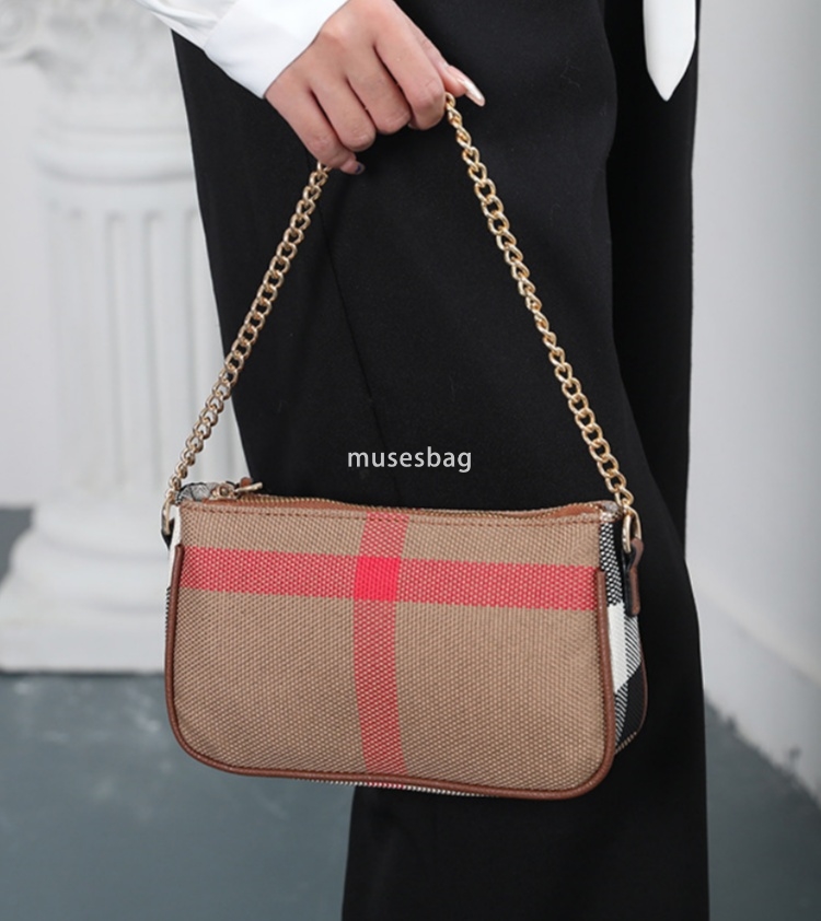 Urban minimalist chain small canvas plaid new high-end and fashionable leather women underarm single shoulder crossbody bag a6b5 4