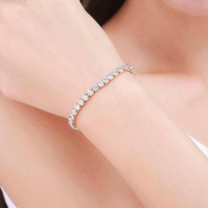 4mm 17cm Round CZ Chain Gold Color Tennis Bracelet Bangles For Women Girls Gift Jewelry Braceletes Pulseras Bracciali Donna