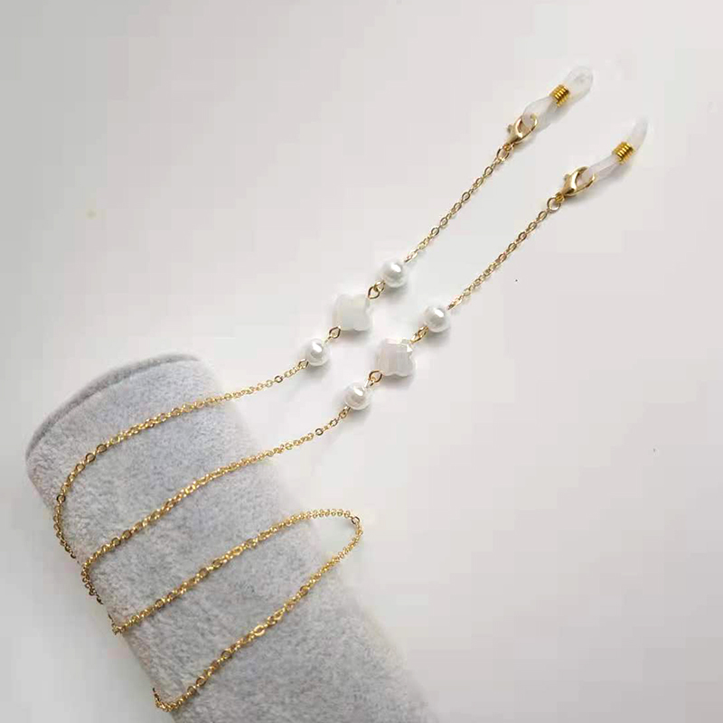Eyeglasses Chain Bead Crystal Four Leaf Charm Eyewear Holder Strap Sunglasses Retainer Women Neck Mask Hanging Rope