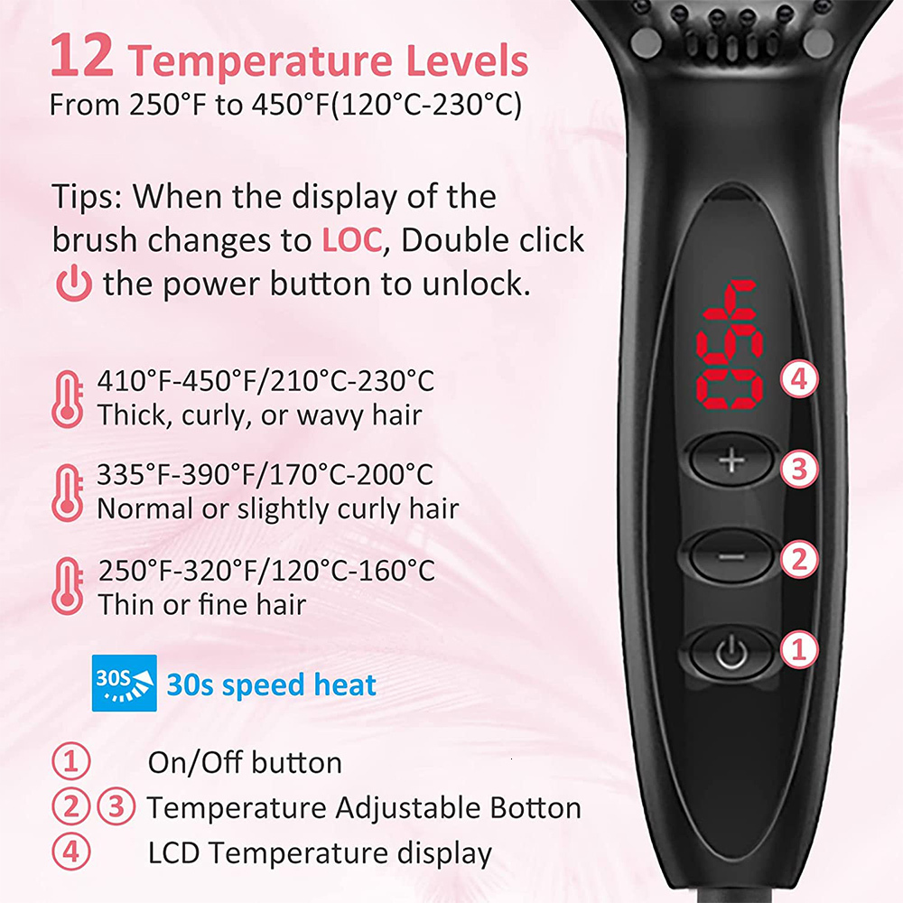 Electric Brushes Hot Comb For Hair Anti-scalding Ceramic Beard Straightener Brush F628-65