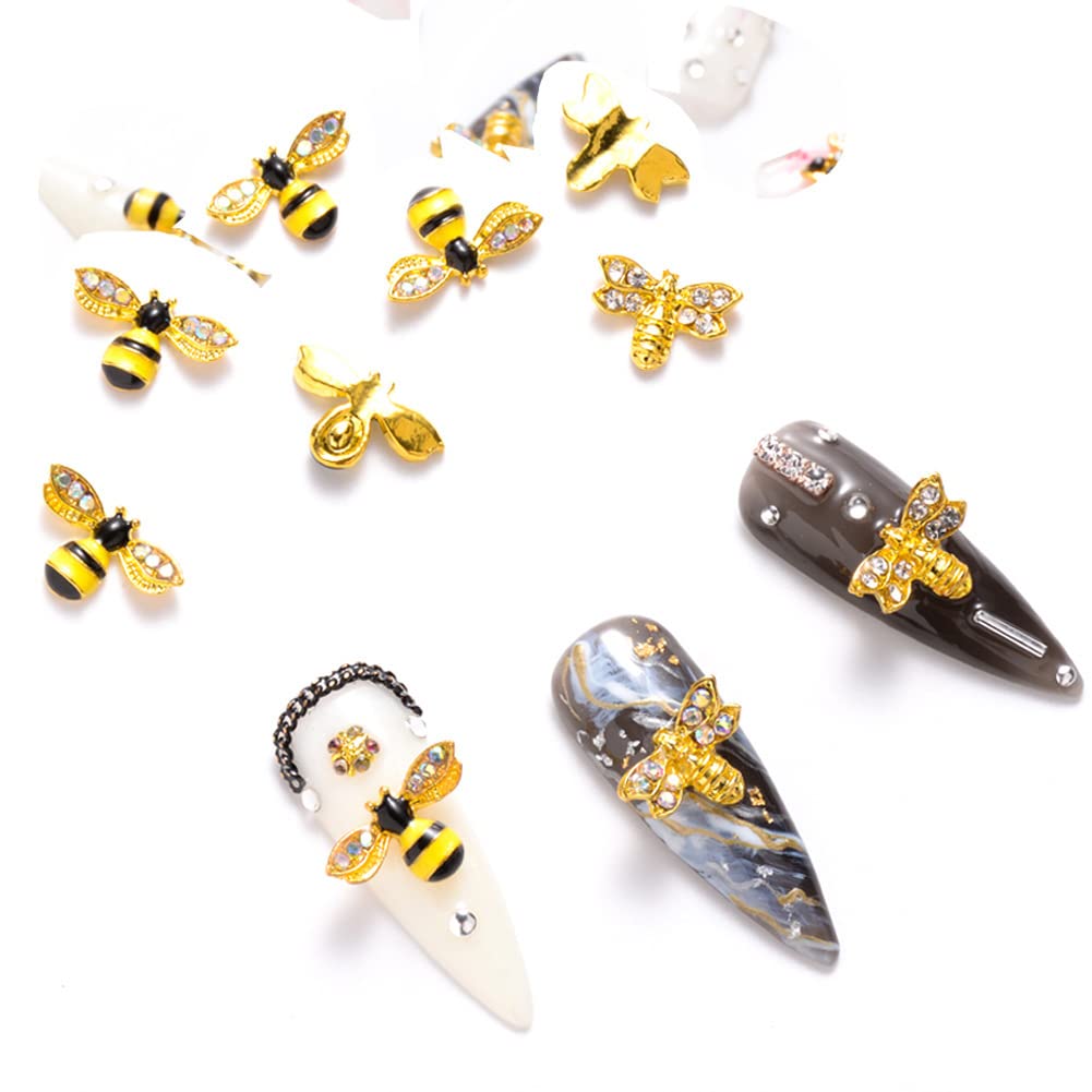 10Pcs/lot Glitter Gold Spider Bee 3D Nail Charms DIY Pearl Alloy Nail Art Decorations Nails Animal Metal Bees Manicure Jewelry