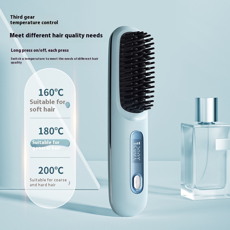 New Wireless Liquid Crystal Straight Usb Rechargeable Ceramic Heating Comb Hair Straightener Portable Negative Ions F628-40