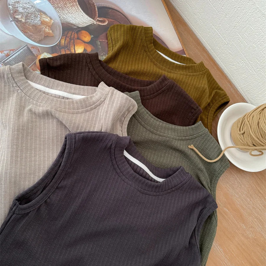 Kids Cotton Vest Tops 1 To 8 Years Baby Boys Girls Summer Clothes Childrens Pullover Summer Toddler Sleeveless Tees 240627