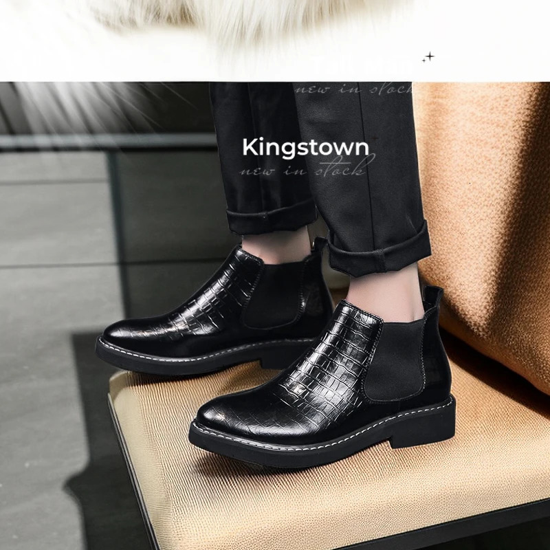 Boots Chelsea Booster Shoes Business Men Leather Ankle Lifts Wedding Formal Man Dress Height Increase Sole 5cm Plus Size 38- 240620